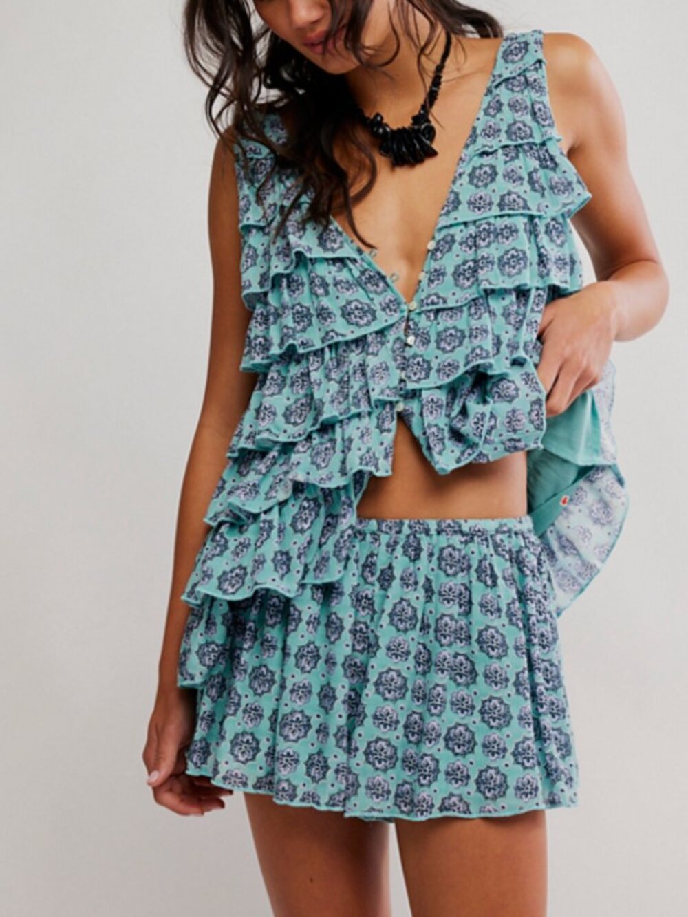 🆕 FREE PEOPLE Ruffle Me Up Set / Seaglass Combo